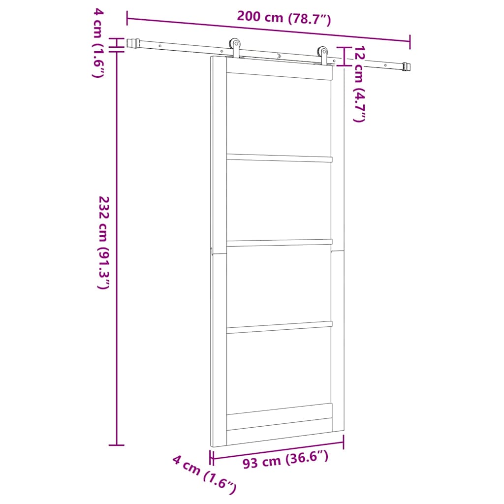 Klizna vrata ORKDAL Prirodna i crna 93 x 232 cm