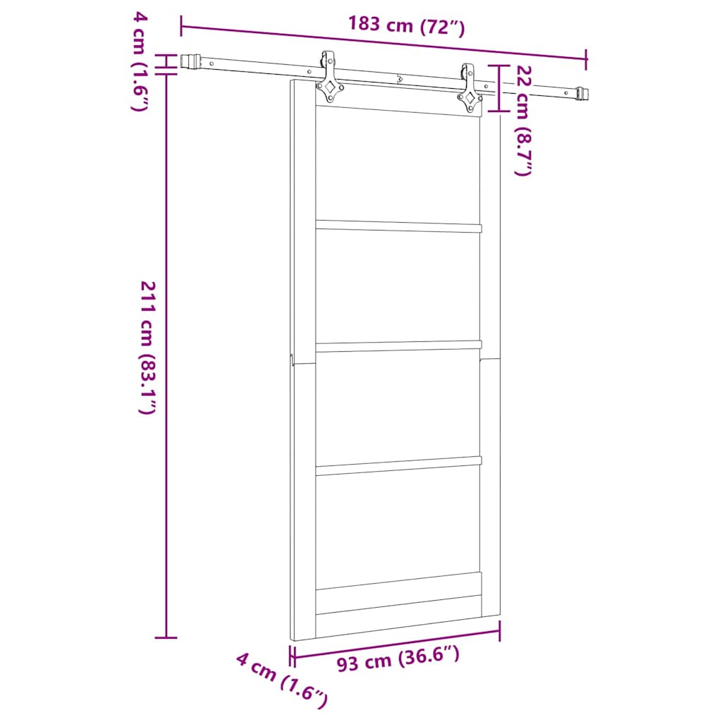 Klizna vrata ORKDAL Prirodna i crna 93 x 211 cm