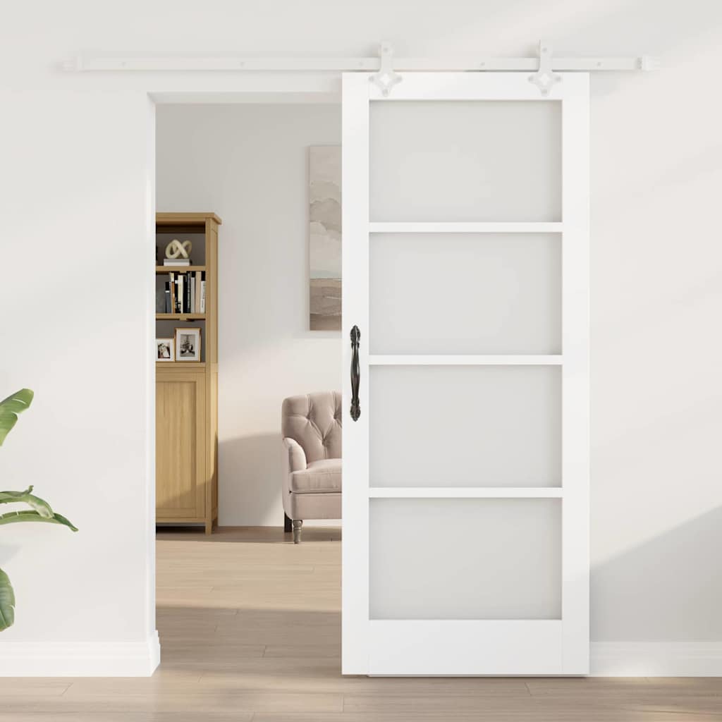 Klizna vrata Bijelo 83 x 202 cm Masivna borovina i staklo