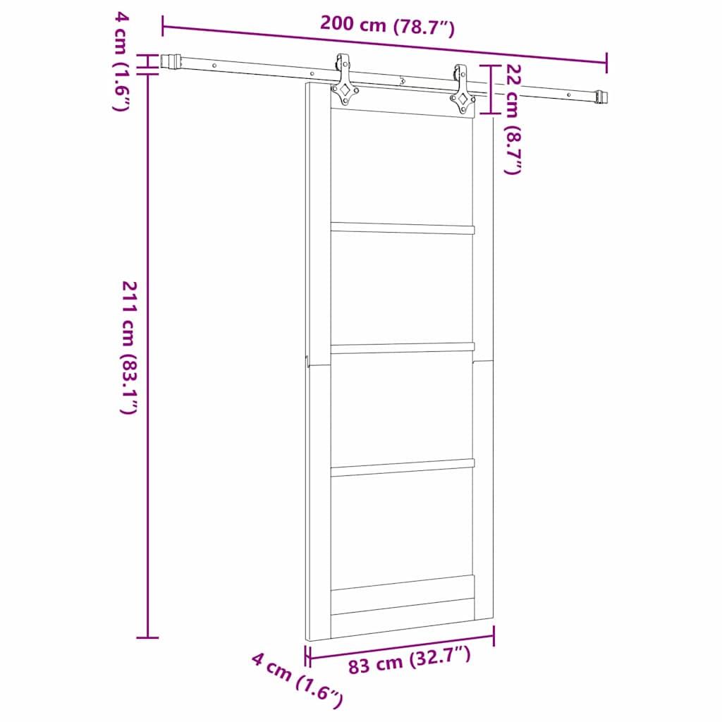 Klizna vrata Bijelo 83 x 211 cm Masivna borovina i staklo