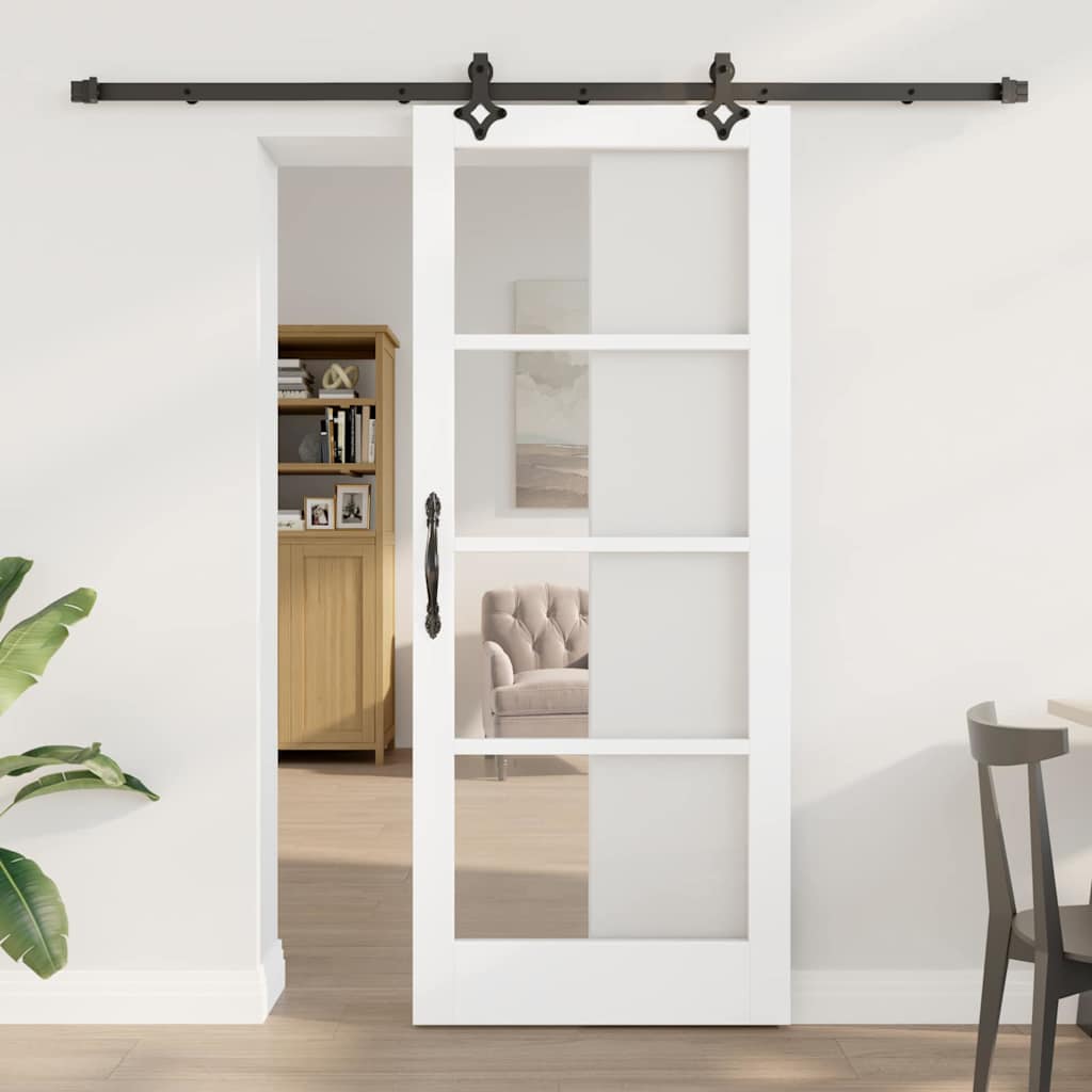 Klizna vrata Bijelo 83 x 202 cm Masivna borovina i staklo