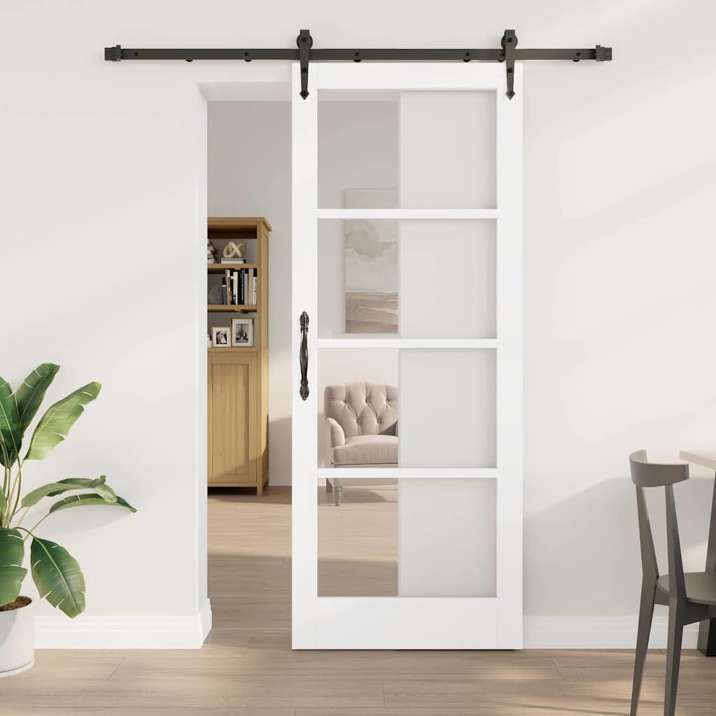 Klizna vrata Bijelo 83 x 211 cm Masivna borovina i staklo
