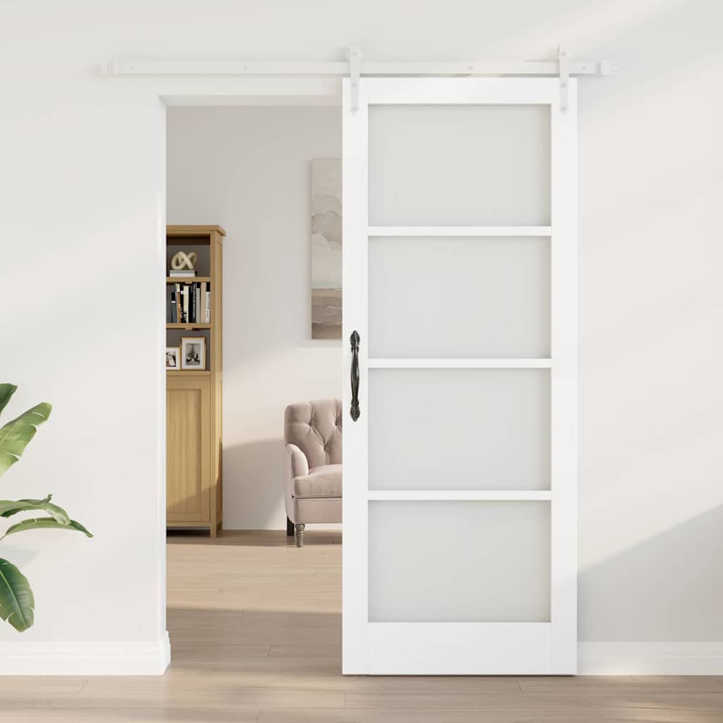 Klizna vrata Bijelo 83 x 211 cm Masivna borovina i staklo