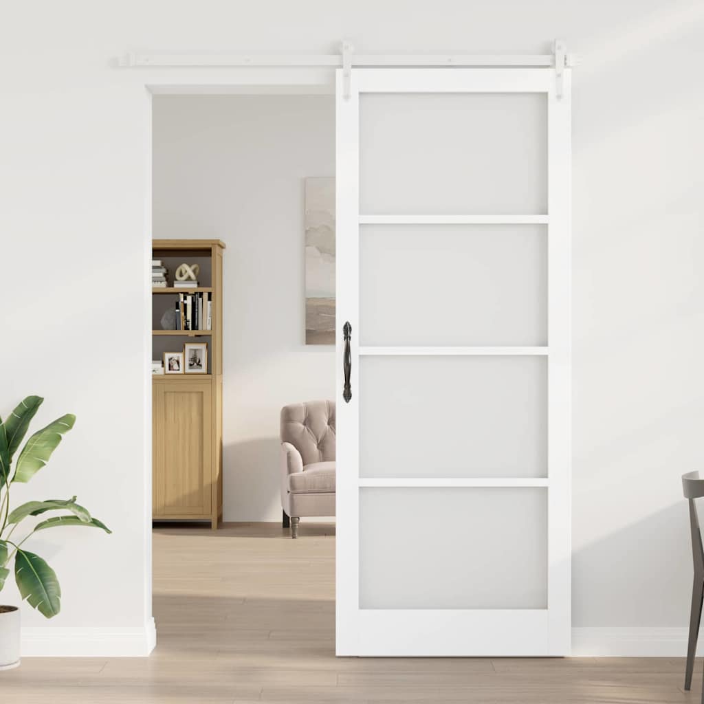 Klizna vrata Bijelo 93 x 232 cm Masivna borovina i staklo