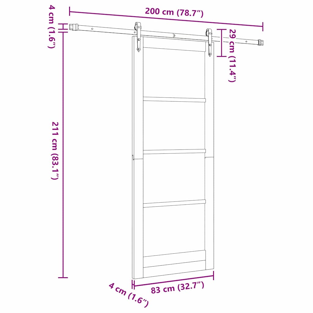 Klizna vrata Bijelo 83 x 211 cm Masivna borovina i staklo