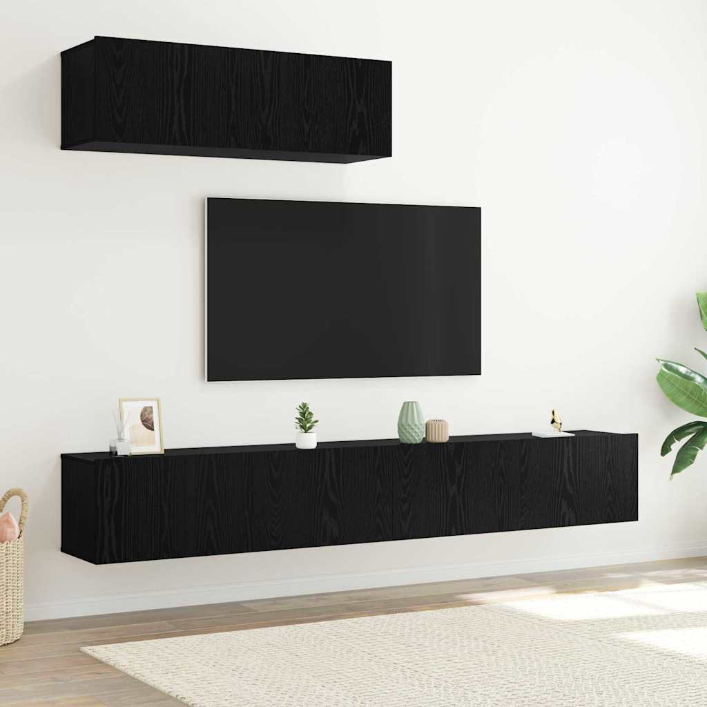 Set TV komoda Zidne 3 pcs Crni hrast Konstruirano drvo