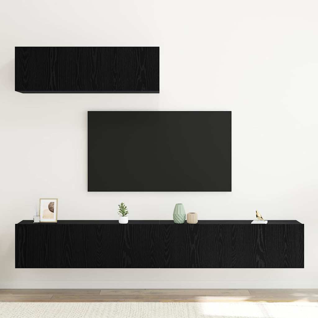Set TV komoda Zidne 3 pcs Crni hrast Konstruirano drvo