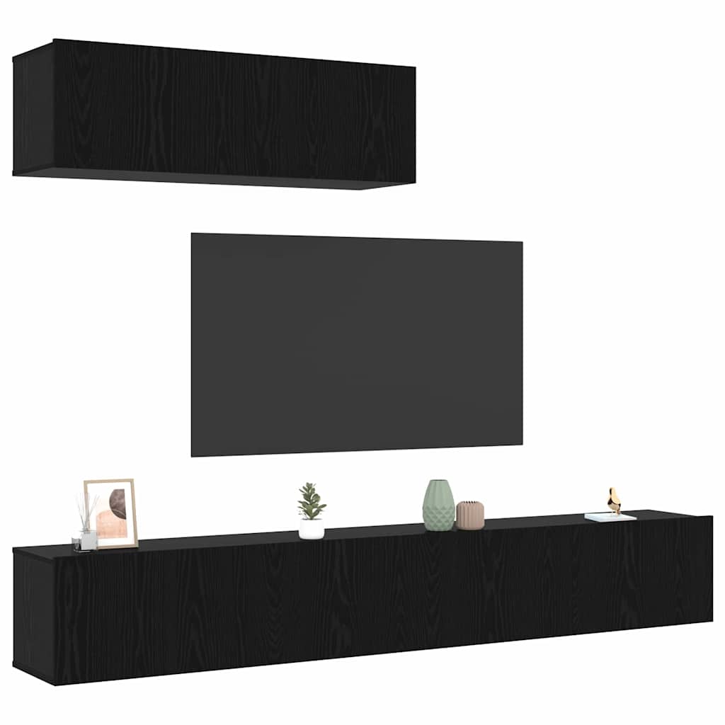 Set TV komoda Zidne 3 pcs Crni hrast Konstruirano drvo