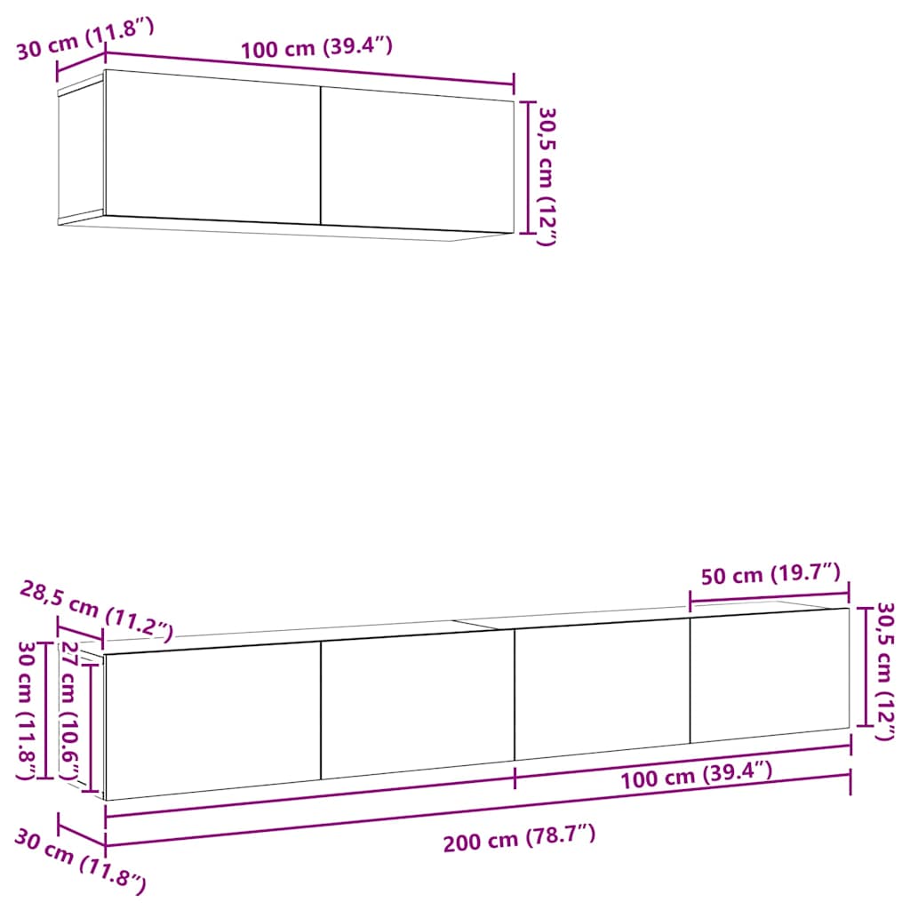 Set TV komoda Zidne 3 pcs Crni hrast Konstruirano drvo