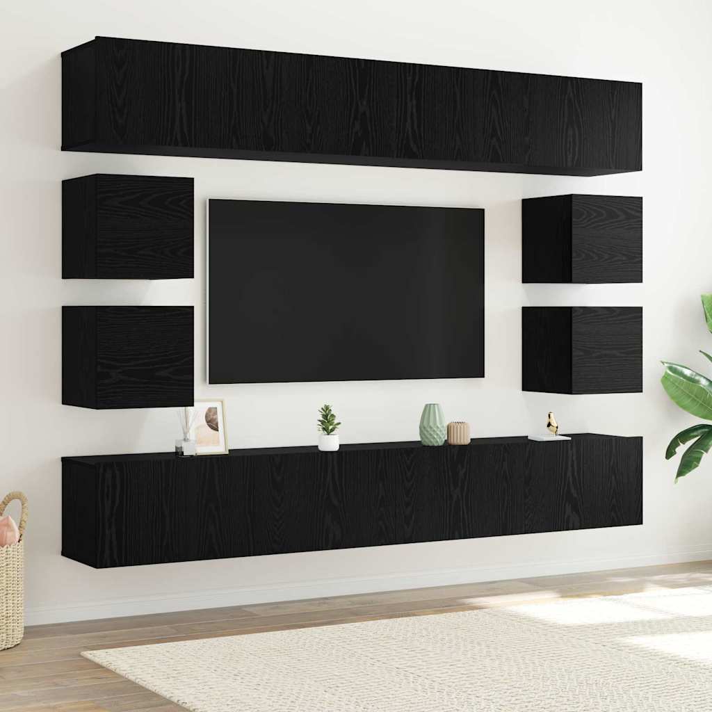 Set TV komoda Zidne 8 pcs Crni hrast Konstruirano drvo