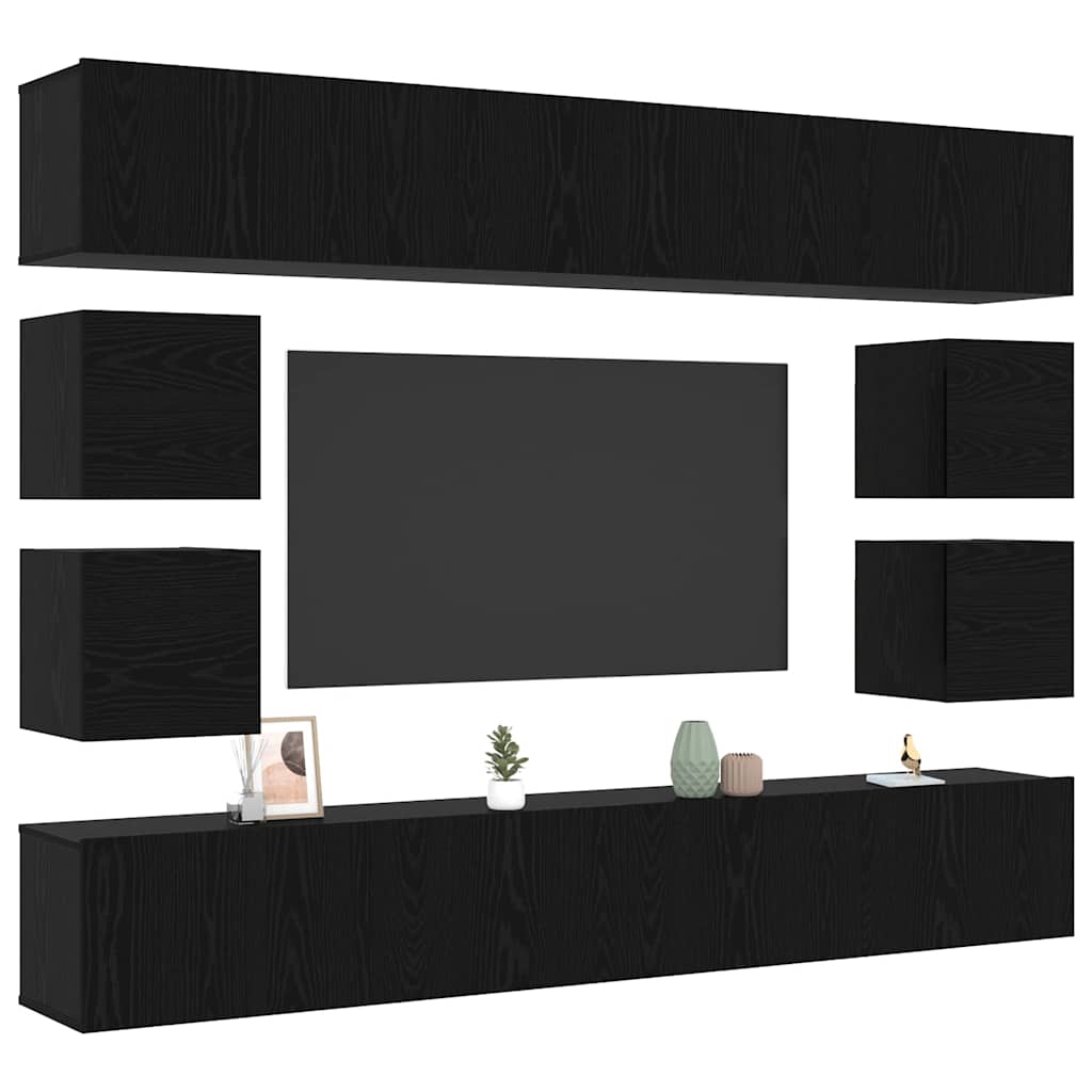 Set TV komoda Zidne 8 pcs Crni hrast Konstruirano drvo