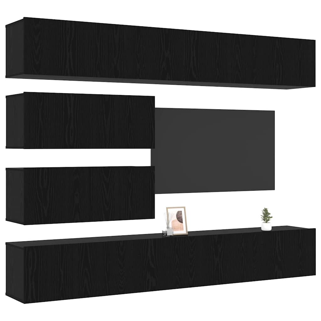 Set TV komoda Zidne 6 pcs Crni hrast Konstruirano drvo