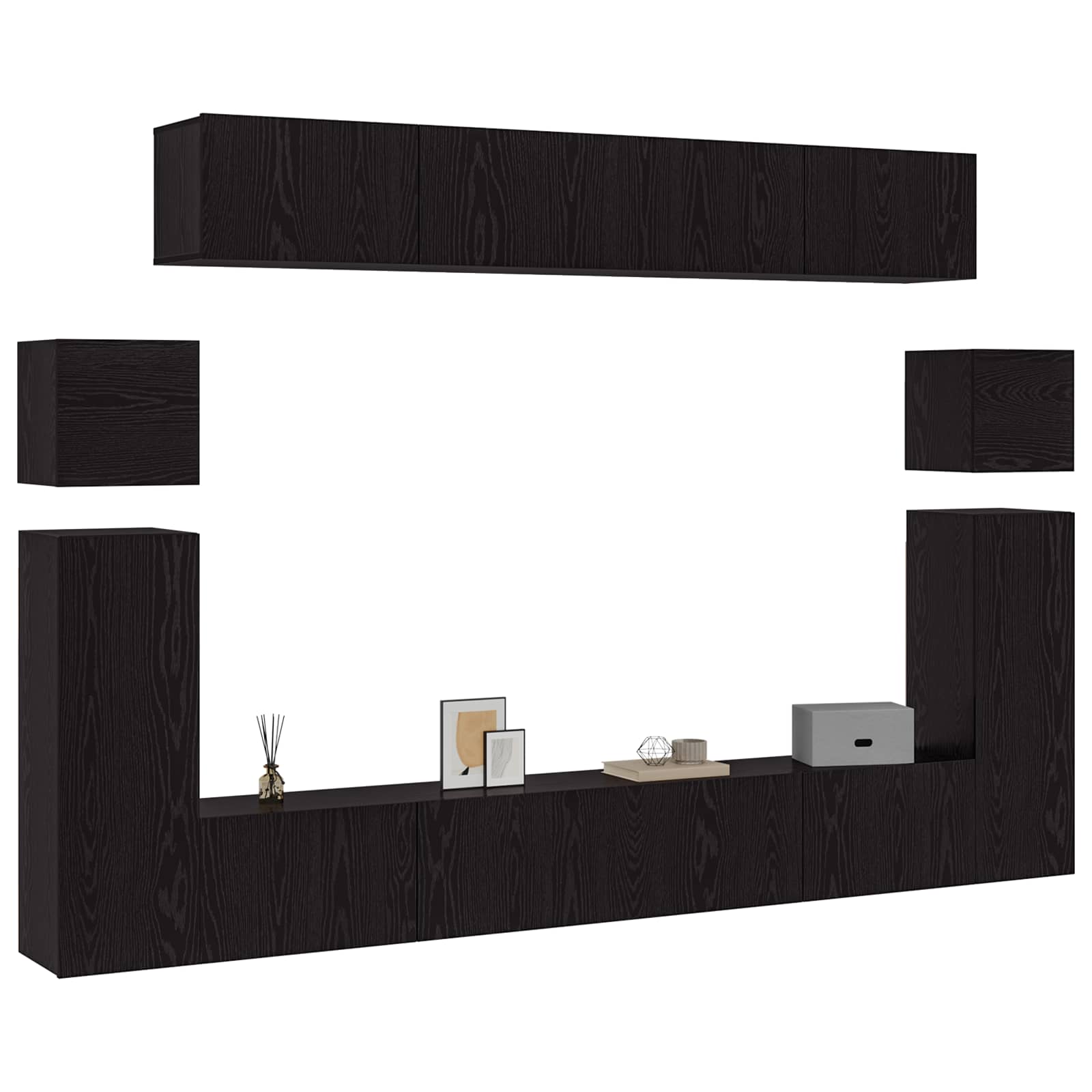 Set TV komoda Zidne 8 pcs Crni hrast Konstruirano drvo