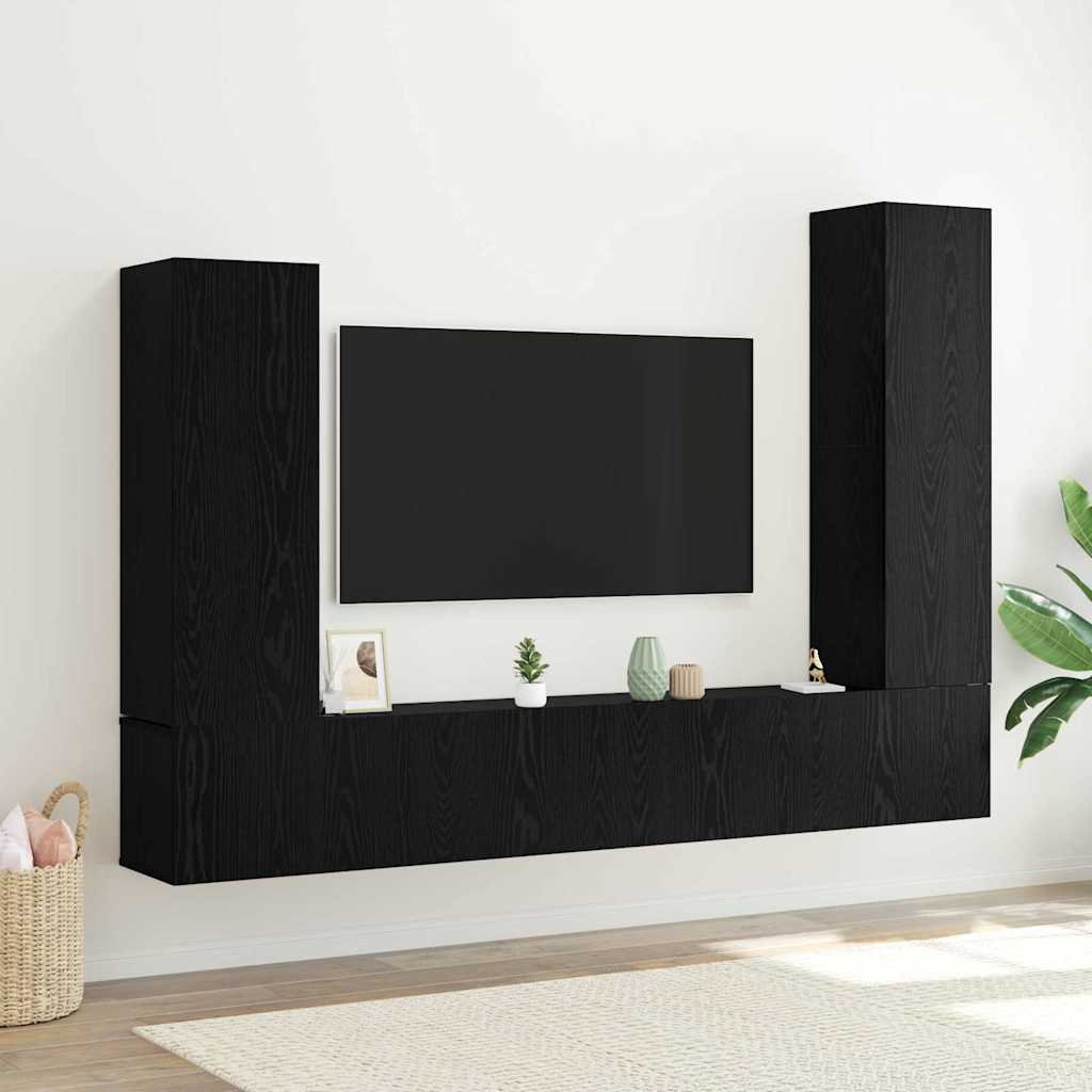 Set TV komoda Zidne 4 pcs Crni hrast Konstruirano drvo