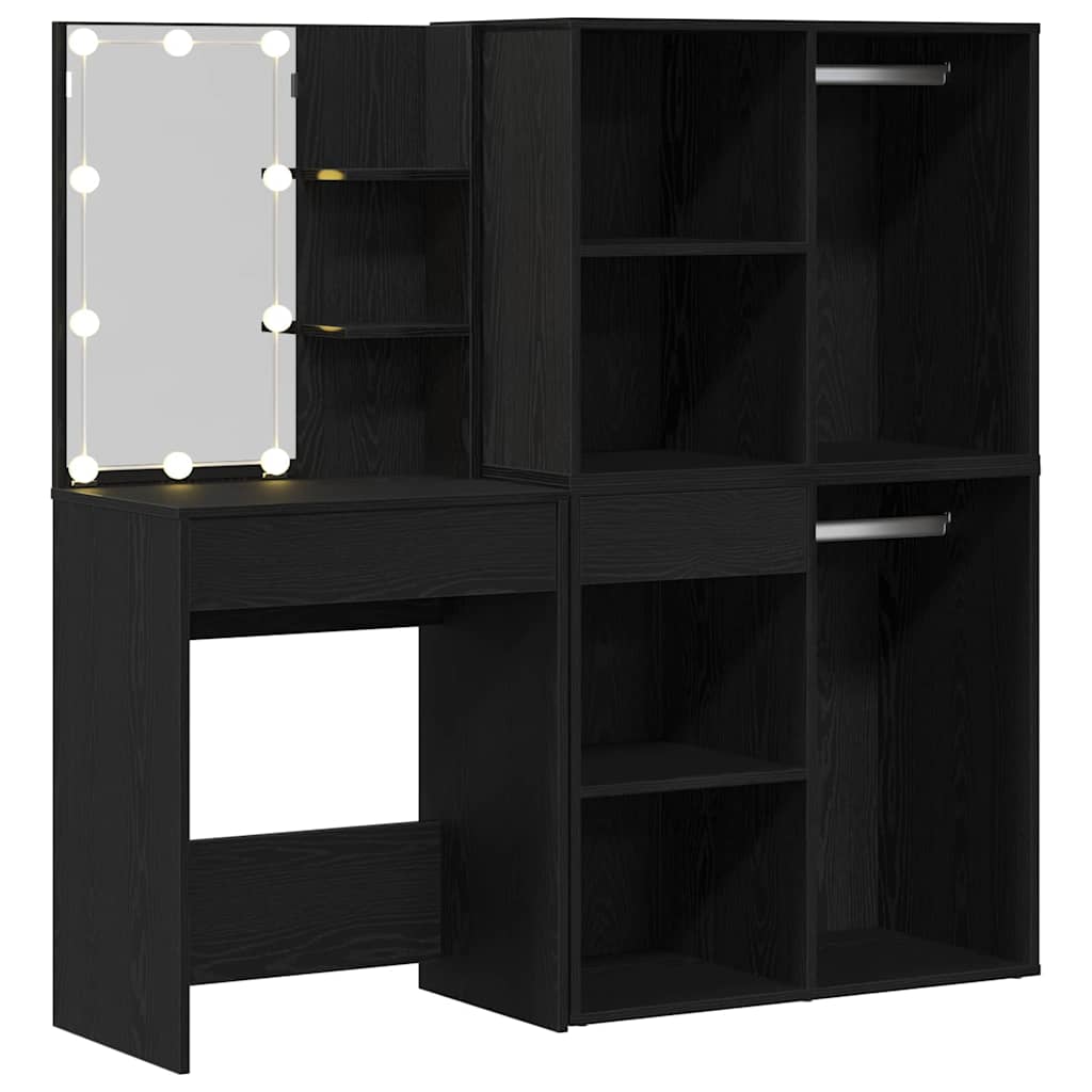 LED Set Toaletnog Stola s ladicama Crni hrast 140 x 40 x 140 cm