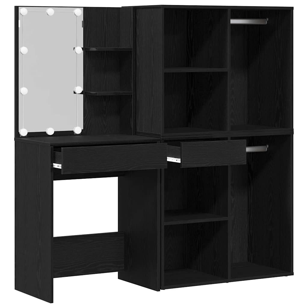 LED Set Toaletnog Stola s ladicama Crni hrast 140 x 40 x 140 cm