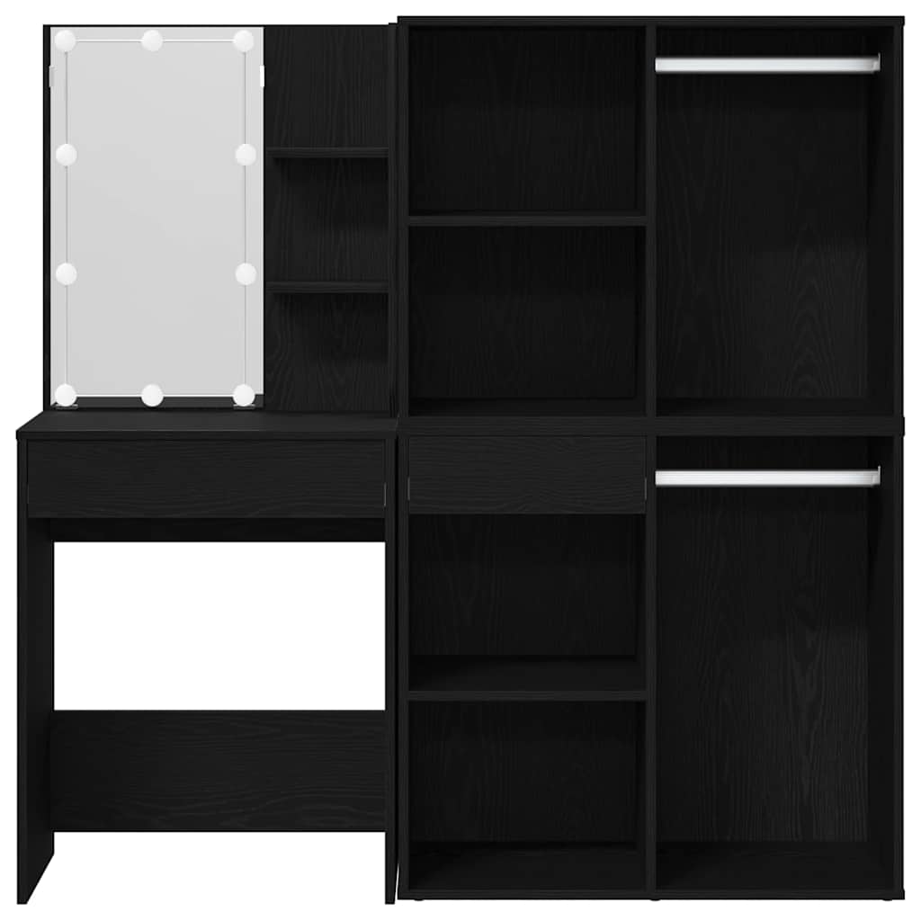 LED Set Toaletnog Stola s ladicama Crni hrast 140 x 40 x 140 cm