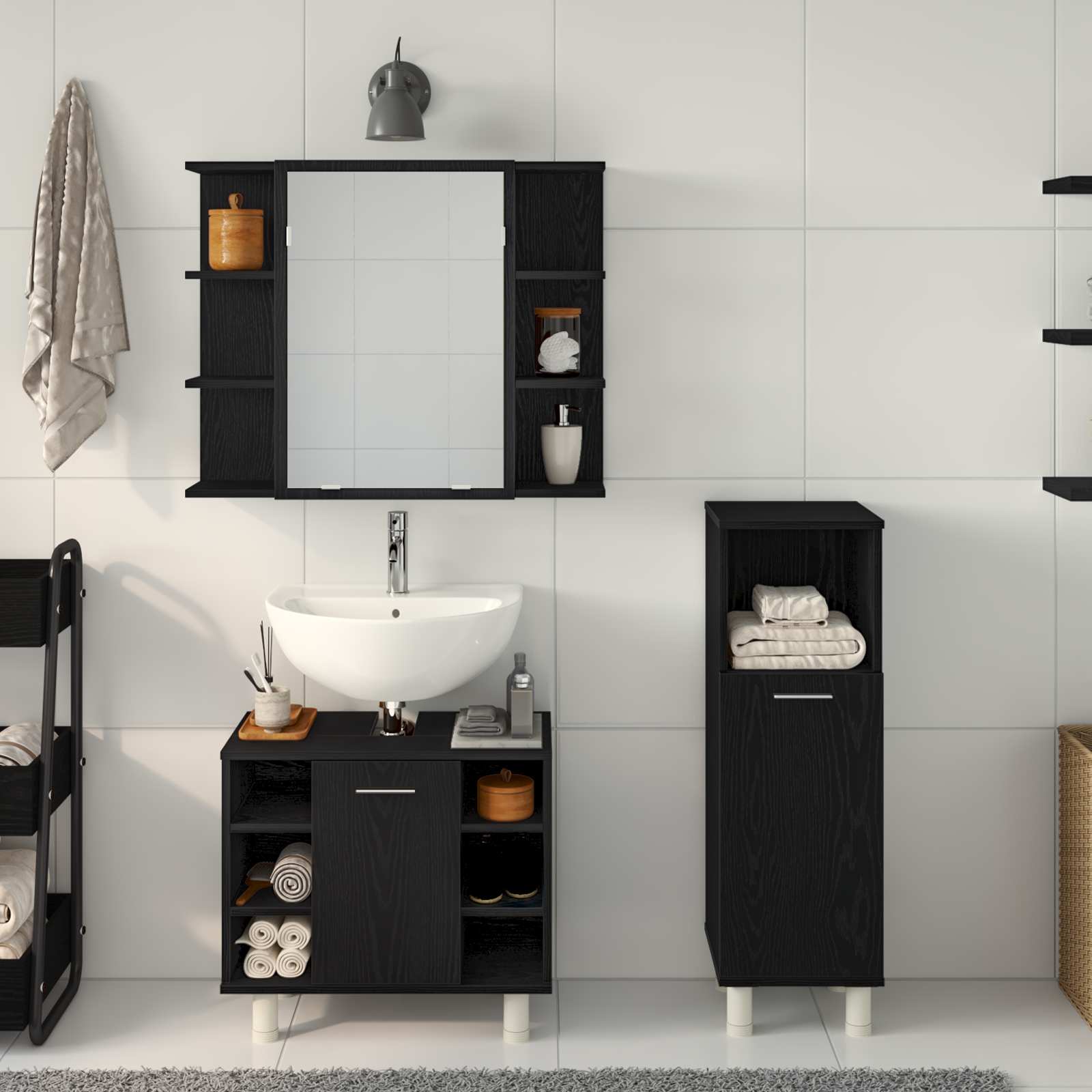Set namještaja za kupaonicu Zidne 3 pcs Crna 30 x 30 x 99,5 cm