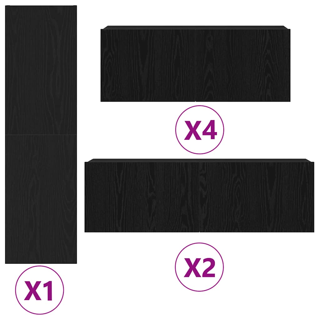 Set TV komoda Zidne 9 pcs Crni hrast Konstruirano drvo