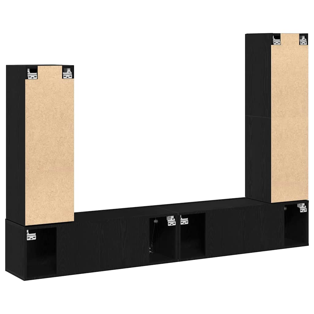 Set TV komoda Zidne 6 pcs Crni hrast Konstruirano drvo