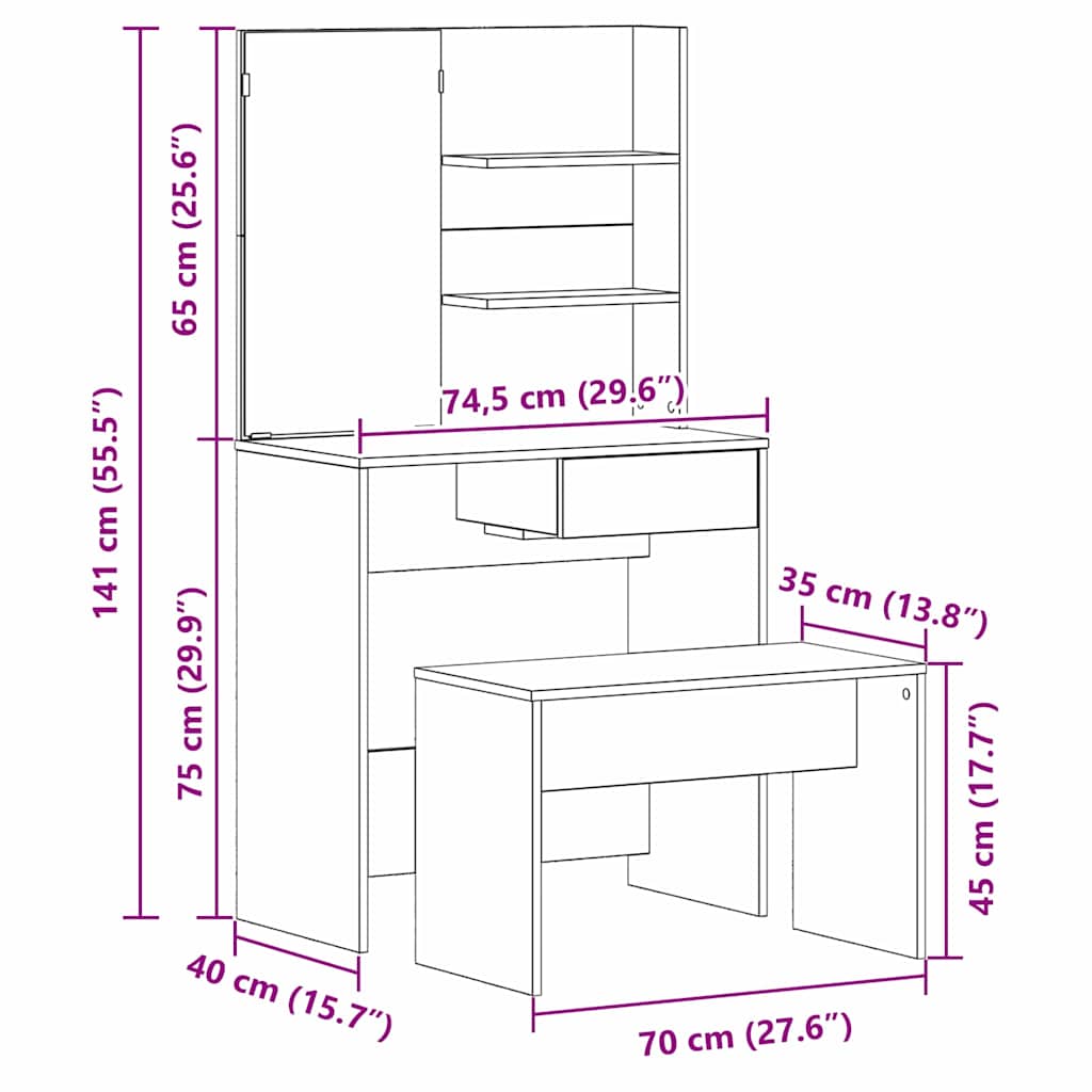 Set toaletnog stolića 2 pcs Crni hrast Konstruirano drvo