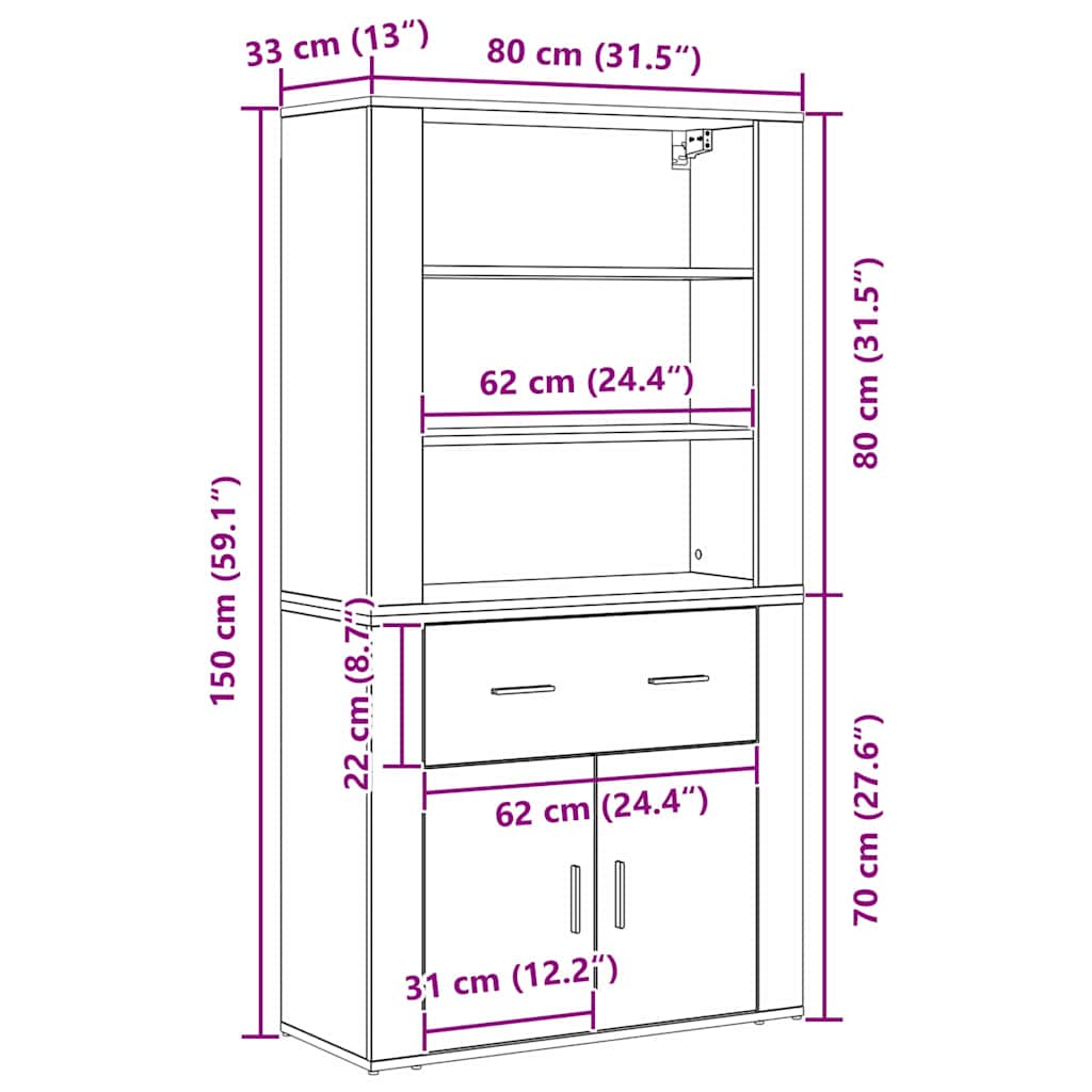 Highboard Crni hrast 80 x 33 x 150 cm Konstruirano drvo