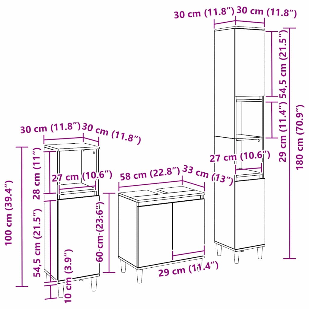 Set namještaja za kupaonicu Zidne s pohranom 3 pcs Crni hrast