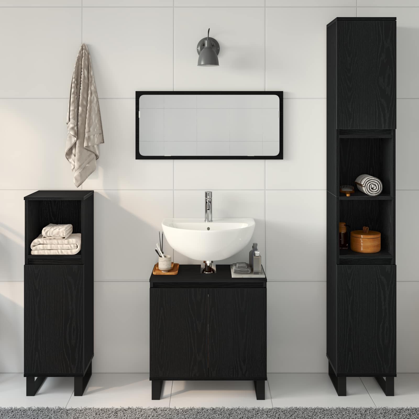 Set namještaja za kupaonicu Zidne s pohranom 3 pcs Crni hrast