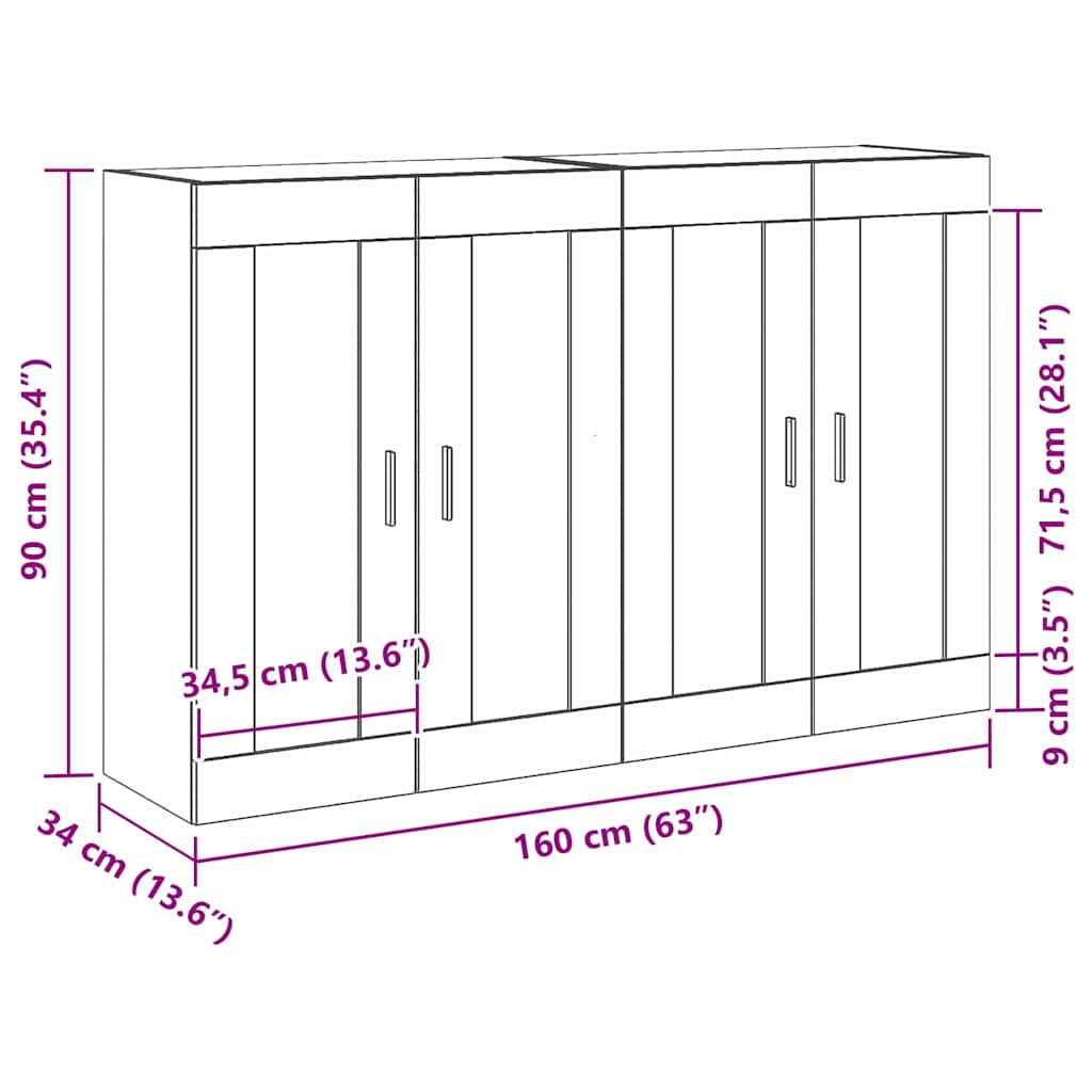 Kabinetski zidni Zidne 2 pcs Umjetnički hrast 69,5 x 34 x 90 cm