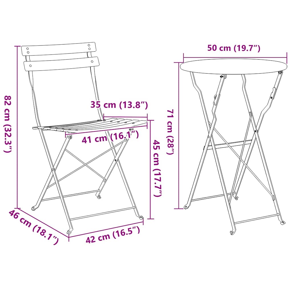 Sklopivi bistro set 3 pcs Bež Čelik