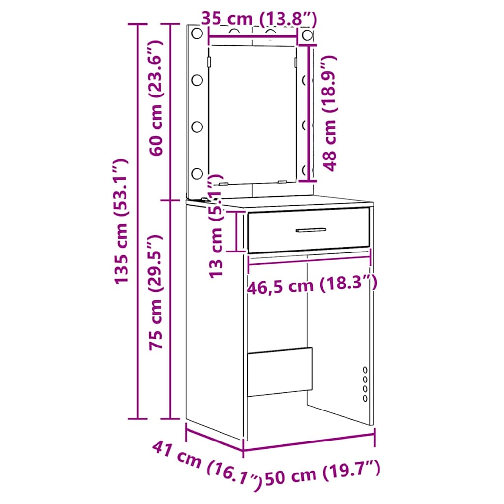 Toaletni stol Sonoma hrast 50 x 41 x 135 cm Konstruirano drvo