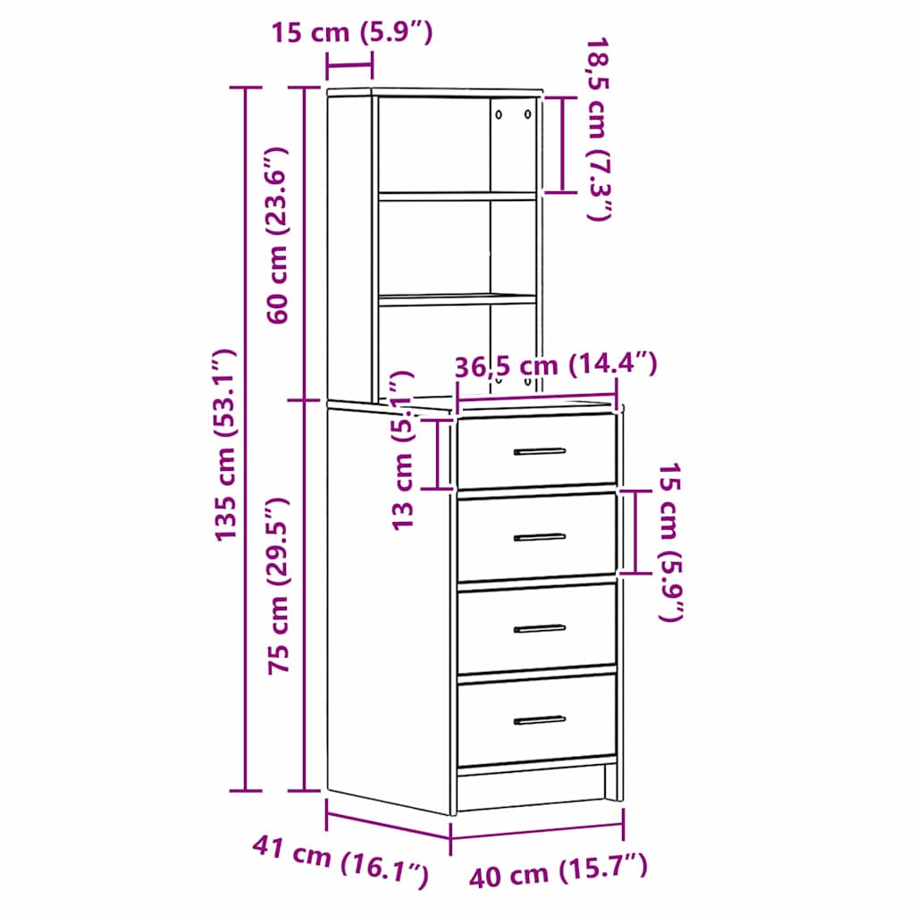 Highboard Sivi hrast sonoma 40 x 41 x 135 cm Konstruirano drvo