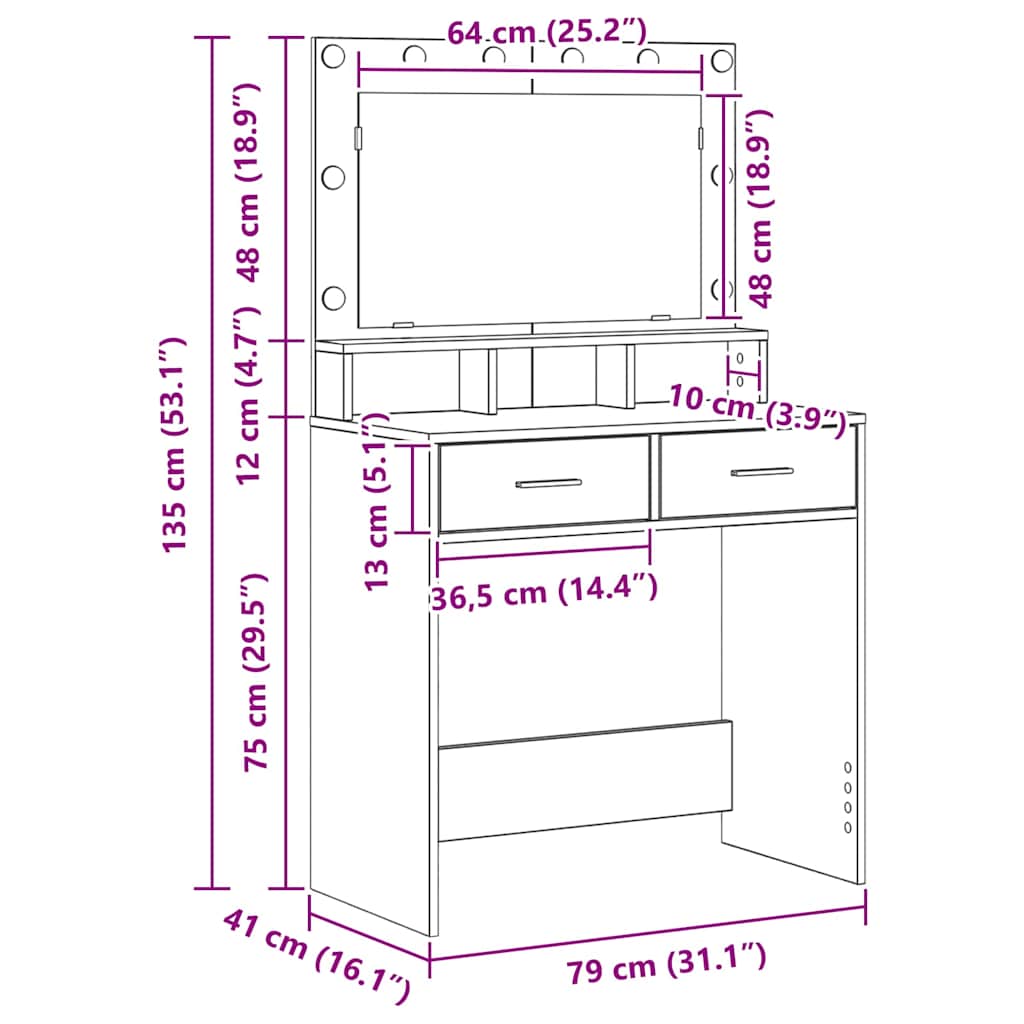 Toaletni stol Dimljeni hrast 79 x 41 x 135 cm Konstruirano drvo