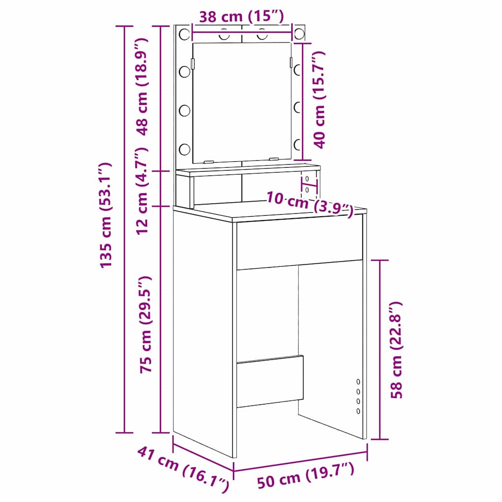 Toaletni stol Smeđi hrast 50 x 41 x 135 cm Konstruirano drvo