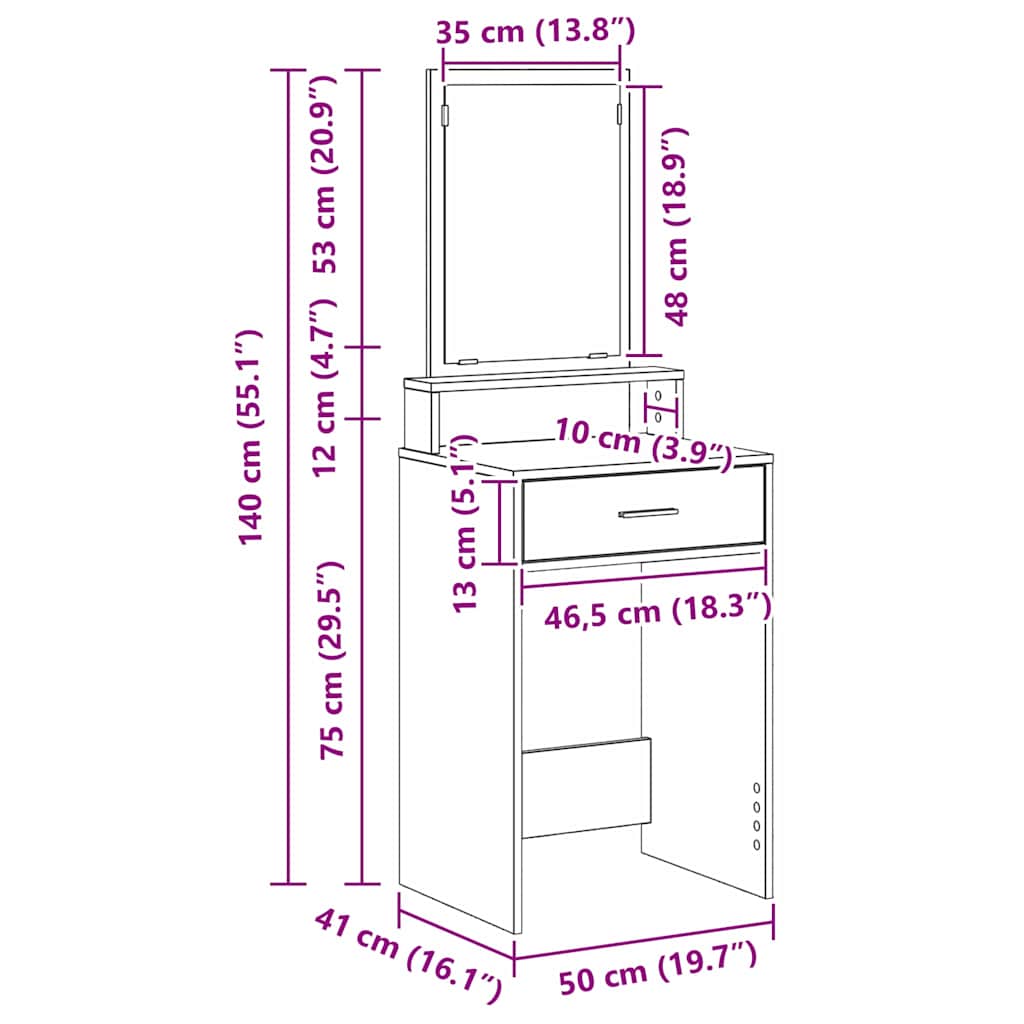 Toaletni stol Staro drvo 50 x 41 x 140 cm Konstruirano drvo