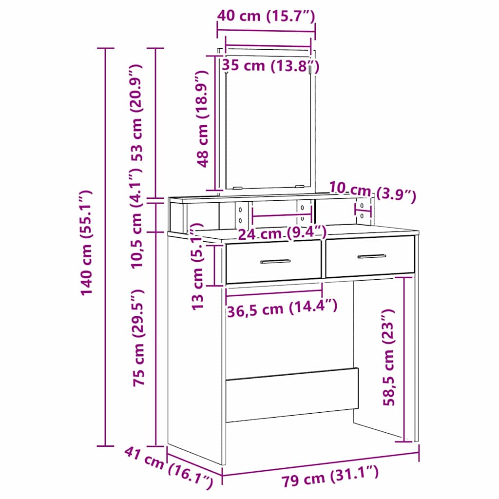Toaletni stol Dimljeni hrast 79 x 41 x 140 cm Konstruirano drvo