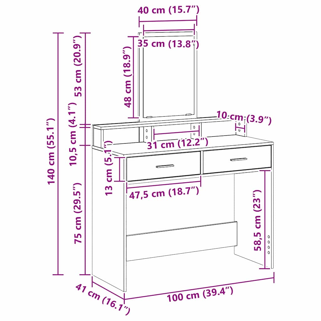 Toaletni stol Bijelo 100 x 41 x 140 cm Konstruirano drvo
