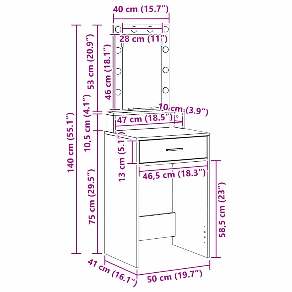 Toaletni stol Bijelo 50 x 41 x 140 cm Konstruirano drvo