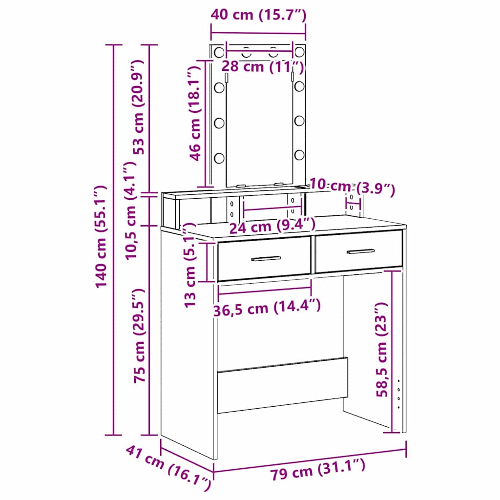 Toaletni stol Crna 79 x 41 x 140 cm Konstruirano drvo