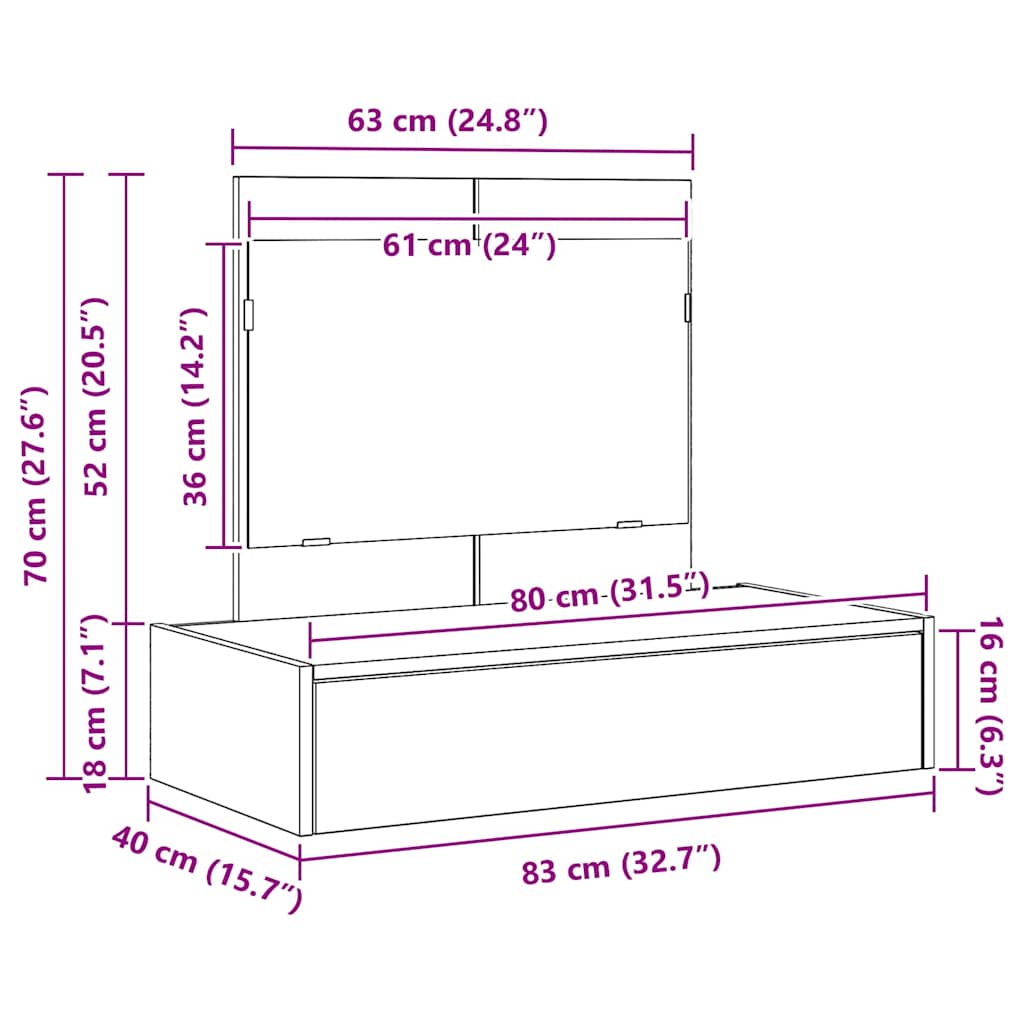 Toaletni stol s ladicama Siva 83 x 40 x 70 cm Konstruirano drvo