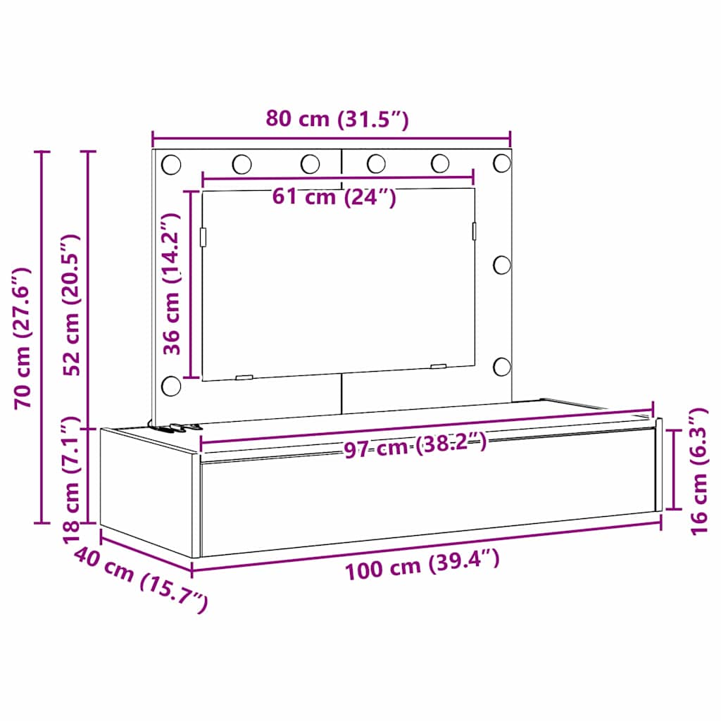 Toaletni stol Crna 100 x 40 x 70 cm Konstruirano drvo