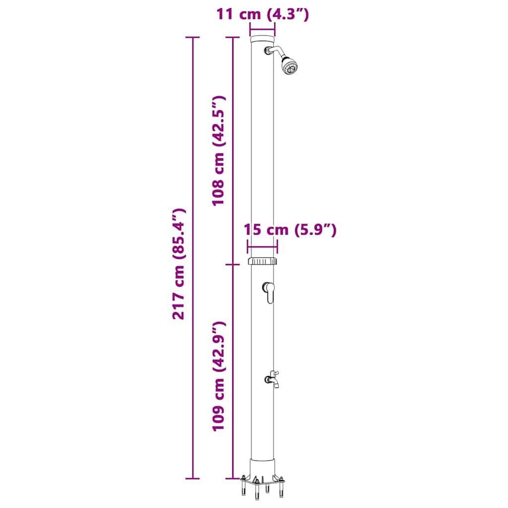 Vanjski solarni tuš Crna 217 cm PVC i aluminij