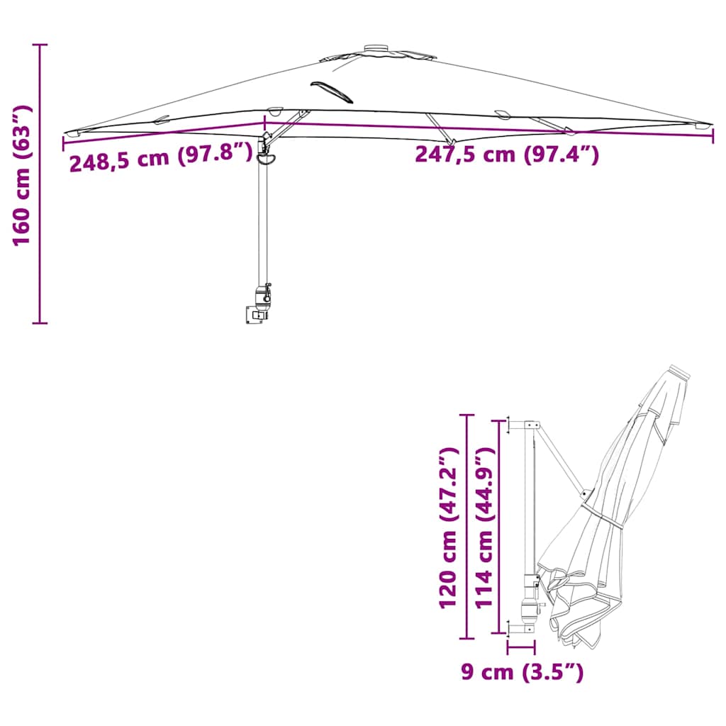 Vrtni suncobran Zelena 248,5 x 247,5 x 160 cm Poliester i čelik