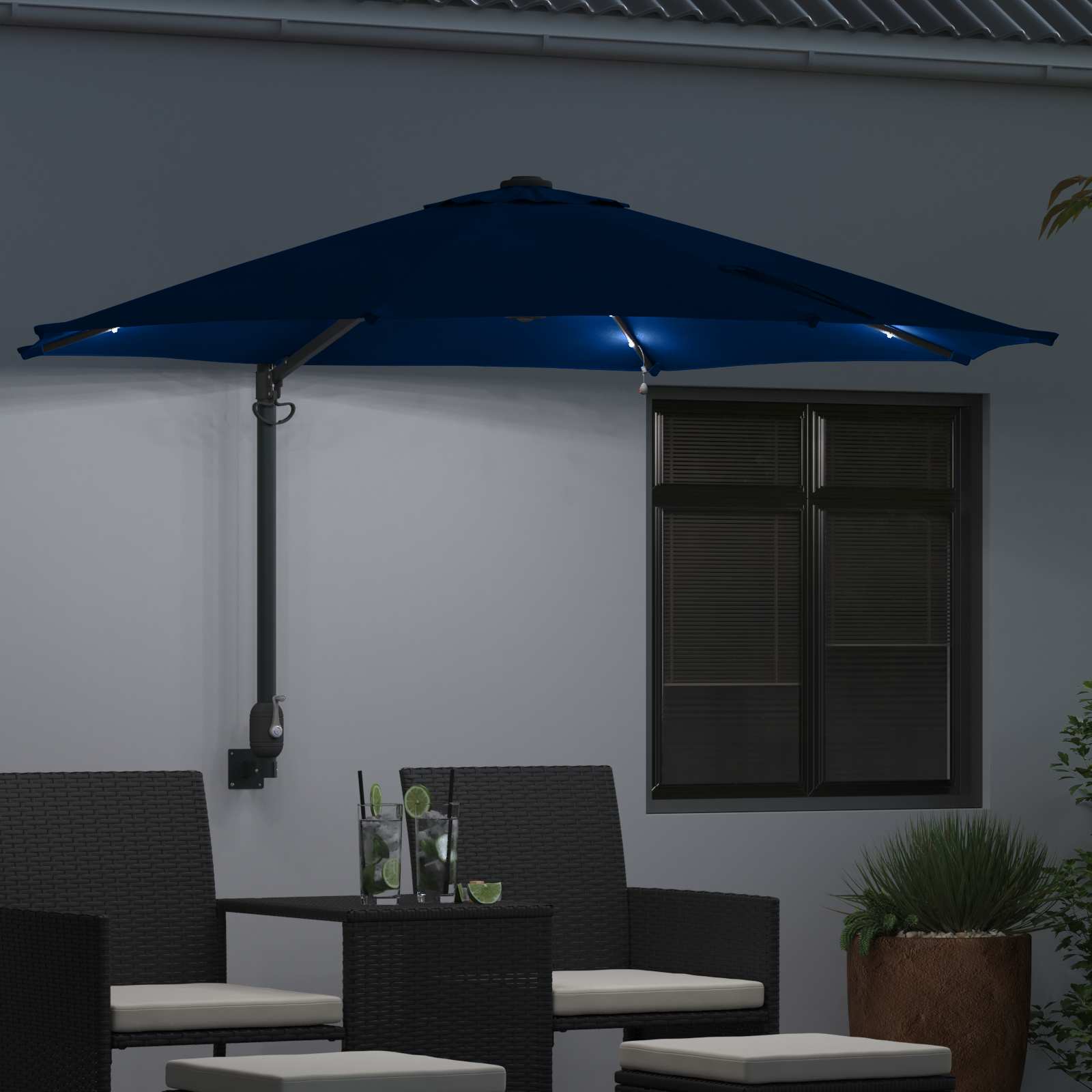 Vrtni suncobran S LED lampica Azurnoplava 248 x 248 x 148 cm
