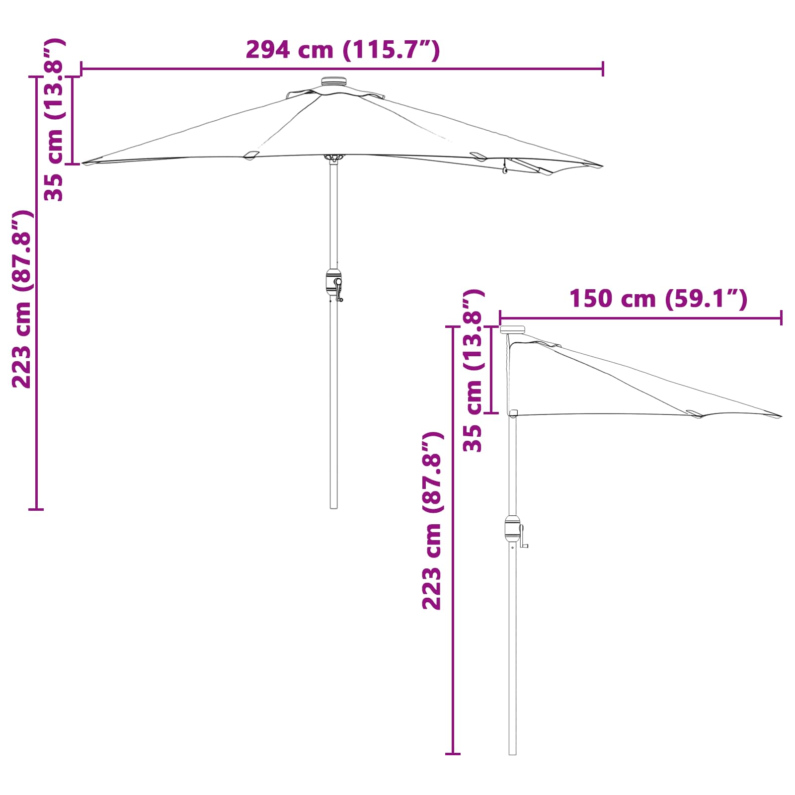 Vrtni suncobran Zelena 294 x 150 x 223 cm Poliester i čelik