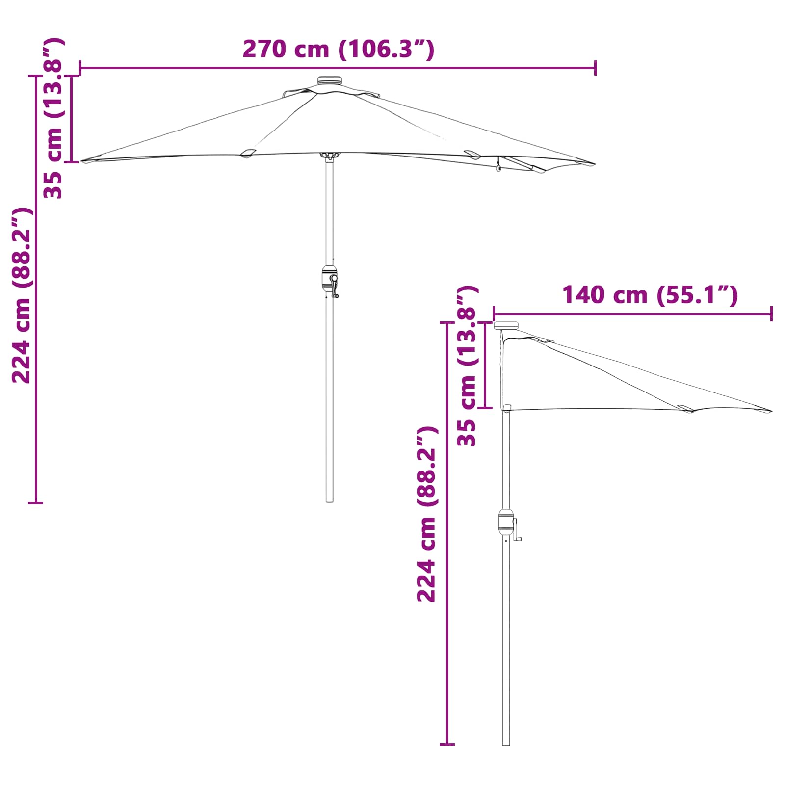 Vrtni suncobran Sivo-smeđa 294 x 150 x 223 cm Poliester i čelik