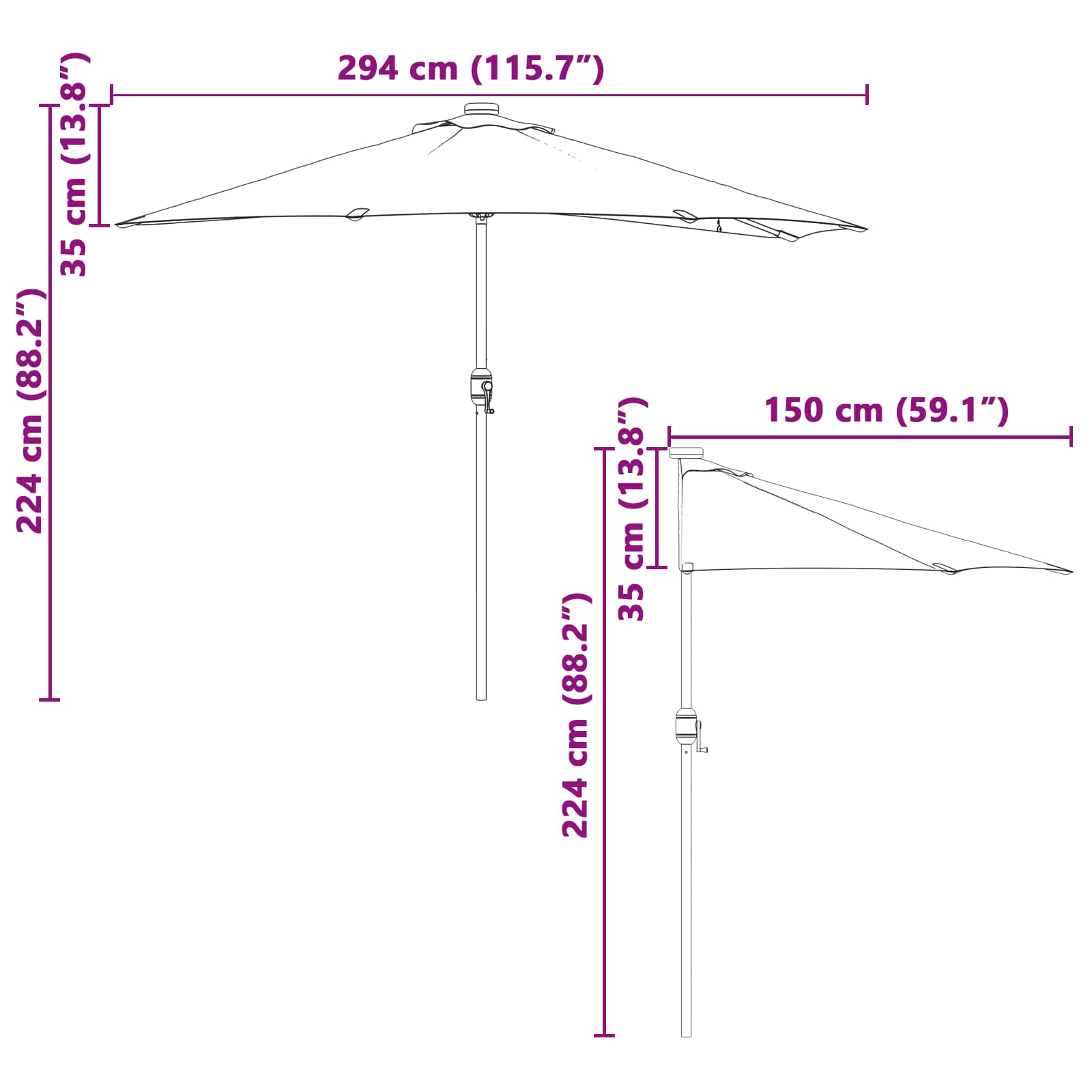 Vrtni suncobran Antracit 294 x 150 x 224 cm Poliester i čelik
