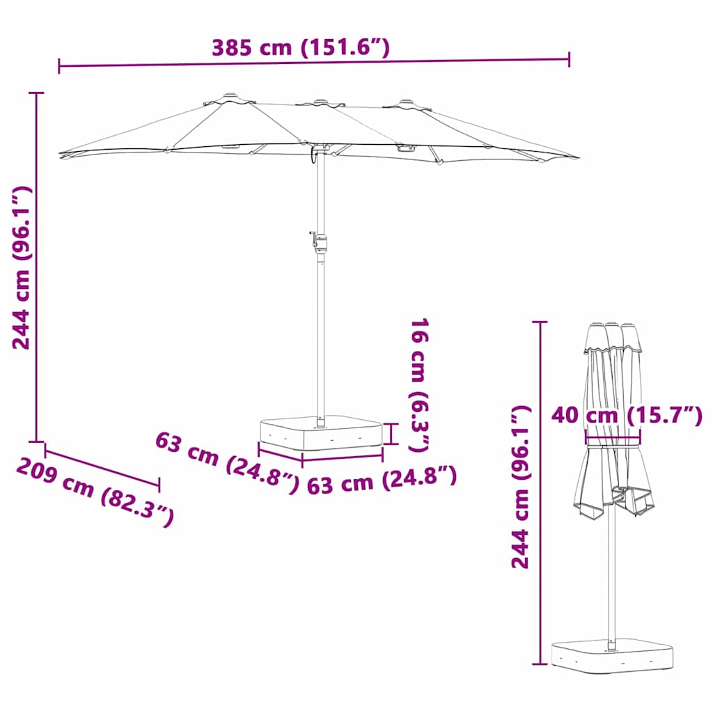 Vrtni suncobran Terakota 385 x 209 x 244 cm Poliester i čelik