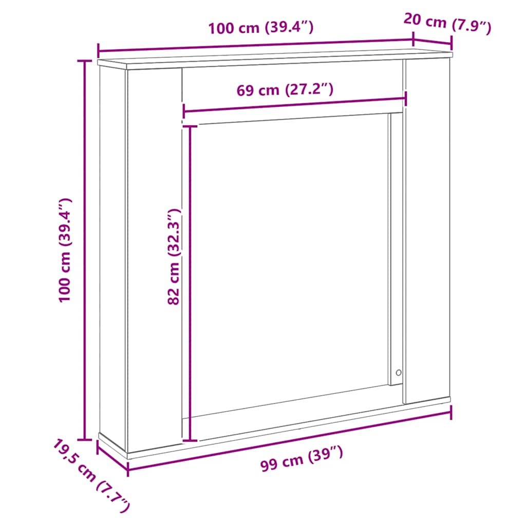 Okvir za kamin crni hrast 100x20x100 cm inženjerski drvo