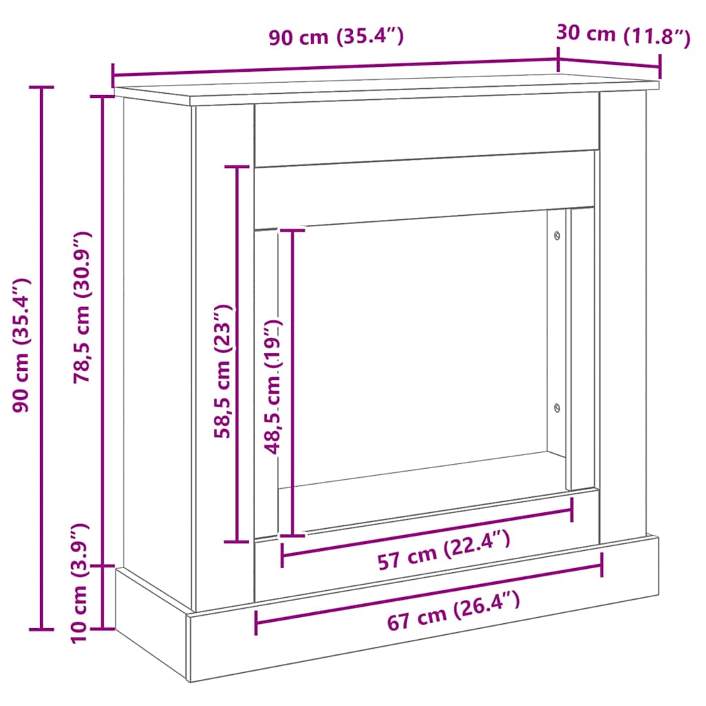 Okvir kamina crni hrast 90x30x90 cm izrađeno drvo